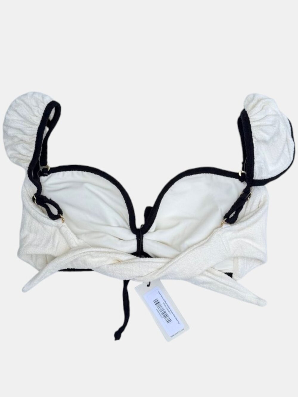 Montce x Olivia Culpo Cabana Bows Bikini Top - Cream & Black Terry Rib - Size L - Picture 3 of 9